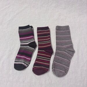 3 Pair Women's Striped Casual Socks - Brown, Purple, Tan